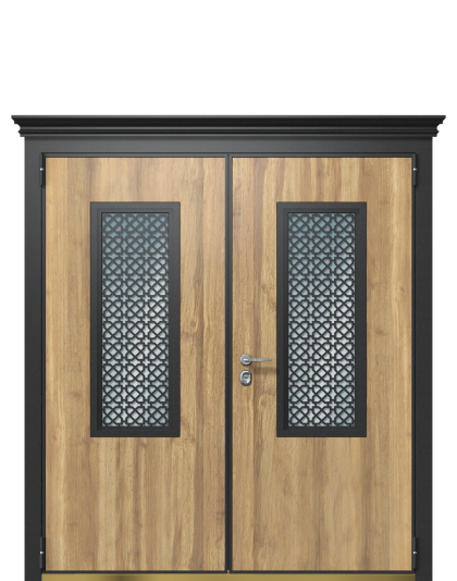 Дверь в коттедж TermoWood, Decoline Греческий платан, Woodline Белая Эмаль