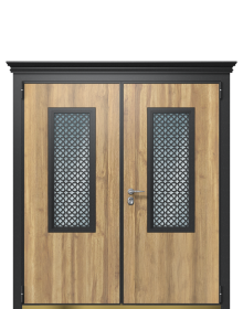 Дверь TermoWood Decoline Греческий платан, Woodline Белая Эмаль вид снаружи