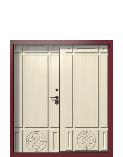 Дверь в коттедж TermoWood, Woodline Темно-красный, Decoline Ванильный дуб