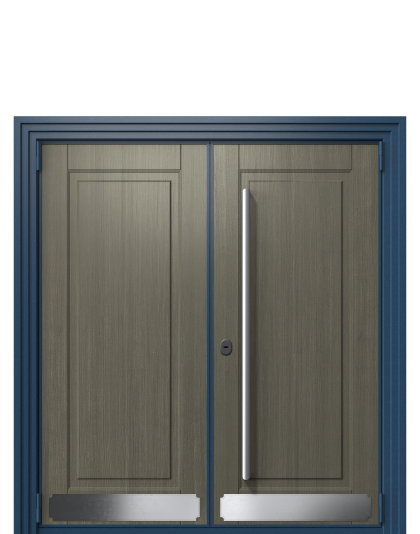 ДверьTermoWood Woodline Тёмно-синий, Del Mare, ручка Rettangolo, защитная пластина вид снаружи