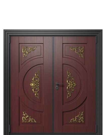 Дверь в коттедж TermoWood, Woodline Темно-красный, Decoline Ванильный дуб