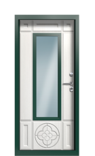 Дверь Termo Decoline Белое дерево RAL 6005 стеклопакет карниз вид внутри