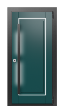 Входная дверь в коттедж с подсветкой TermoWood Зеленое сукно, Дуб винтаж