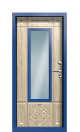 Дверь TermoPlus Decoline Сатиновое дерево RAL 5005 стеклопакет решётка карниз