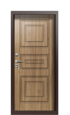 Дверь Termo Decoline Греческий платан B004 Грецкий орех B003 Tobacco Карниз левая 950 вид внутри