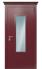 Дверь TermoPlus Collori Слоновая кость RAL 3005 стеклопакет решётка карниз вид снаружи