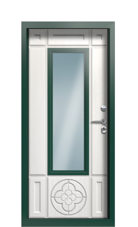 Дверь TermoPlus Decoline Белое дерево RAL 6005 стеклопакет карниз