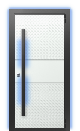 Входная дверь в коттедж с подсветкой TermoWood Ral 9003, Марсианский камень