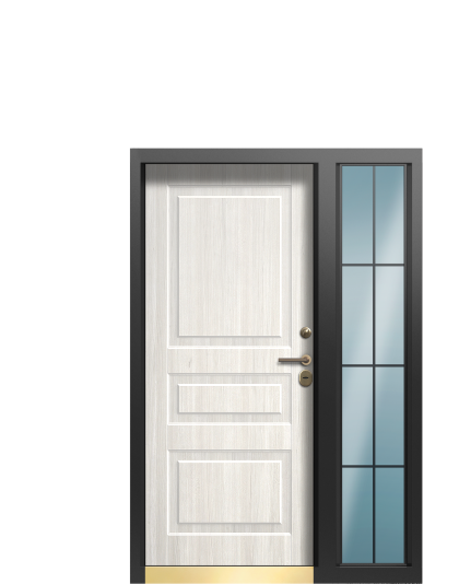 Дверь в коттедж TermoPlus с боковой фрамугой и карнизом, Patina, Woodline Белая эмаль