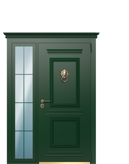 Дверь в коттедж TermoPlus с боковой фрамугой и карнизом, Patina, Woodline Белая эмаль