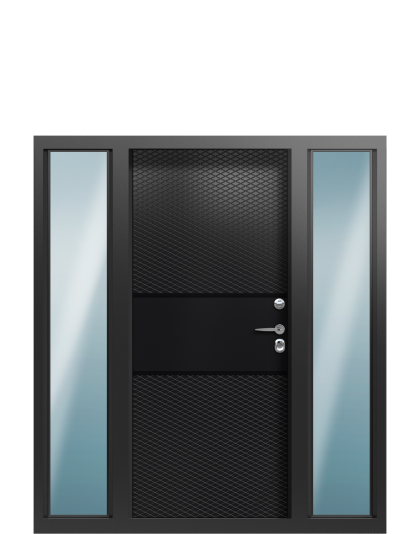 Дверь в коттедж TermoPlus с багетом, Patina, Collori RAL 9005