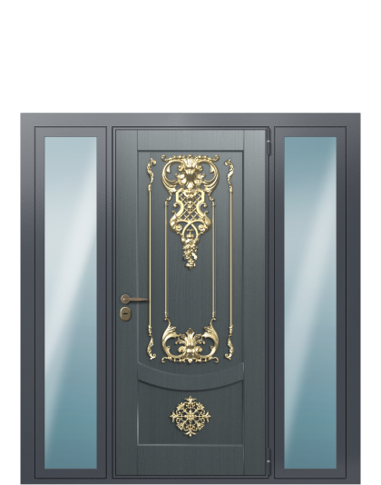 Дверь в коттедж TermoWood с фрамугами, Woodline Пепельный, Decoline Милк