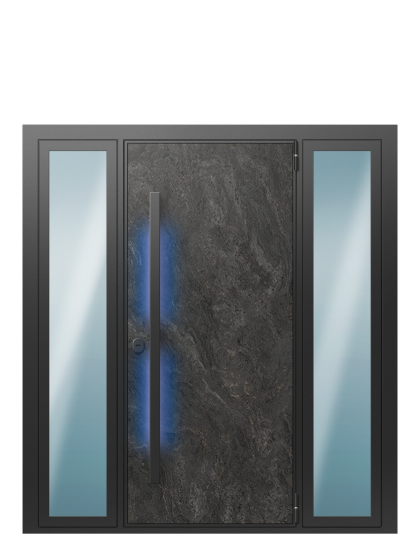 Входная дверь в коттедж с подсветкой TermoWood Темный мрамор, Бетон светлый