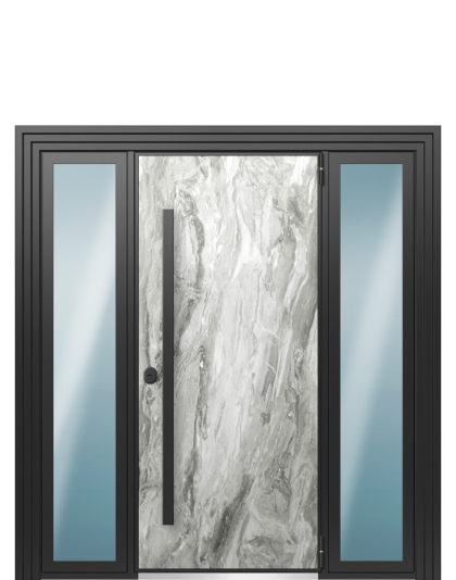 Дверь в коттедж Termo Wood с фрамугами, Terma Белый мрамор, Terma Темный мрамор