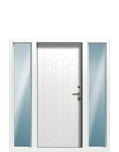 Дверь в коттедж TermoWood с фрамугами, Woodline Пепельный, Decoline Милк