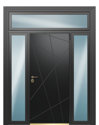 Дверь в коттедж TermoWood с боковыми и верхней фрамугами, Collori RAL 9005, Collori Зеленое сукно