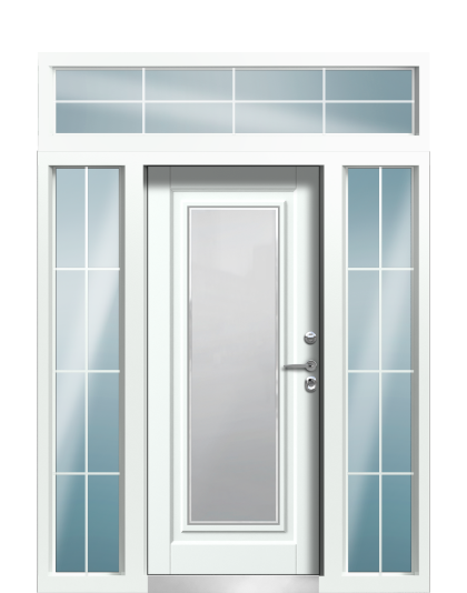 Дверь в коттедж TermoWood с боковыми и верхней фрамугами, Collori RAL 9005, Collori RAL 9003