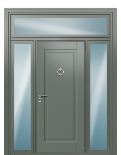 Дверь в коттедж TermoWood с боковыми и верхней фрамугами, Collori RAL 7009, Decoline Кофейное дерево