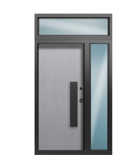 Дверь в коттедж TermoWood с верхней и боковой фрамугами, Termo Марсианский камень, Termo Лен маренго