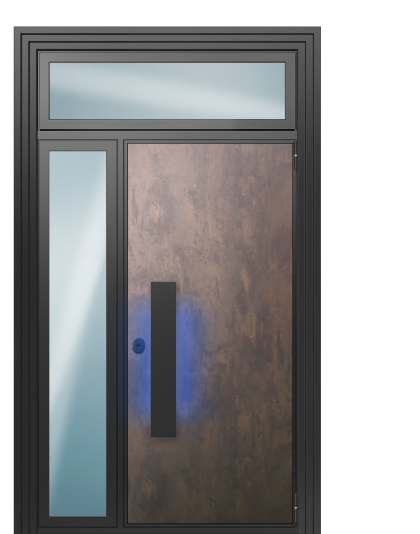 Дверь в коттедж TermoWood с верхней и боковой фрамугами, Termo Марсианский камень, Termo Лен маренго
