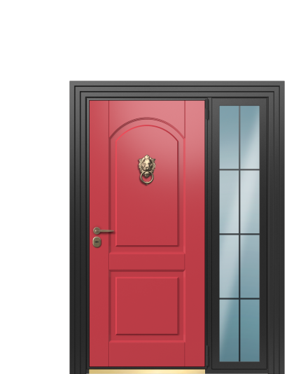Дверь в коттедж TermoWood с боковой фрамугой, Collori RAL 3031, Collori Слоновая кость