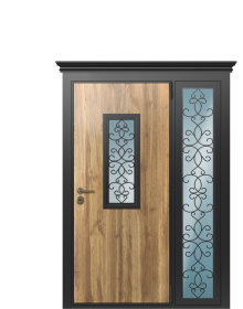 Дверь TermoWood Decoline Греческий платан, Decoline Ванильный дуб вид снаружи