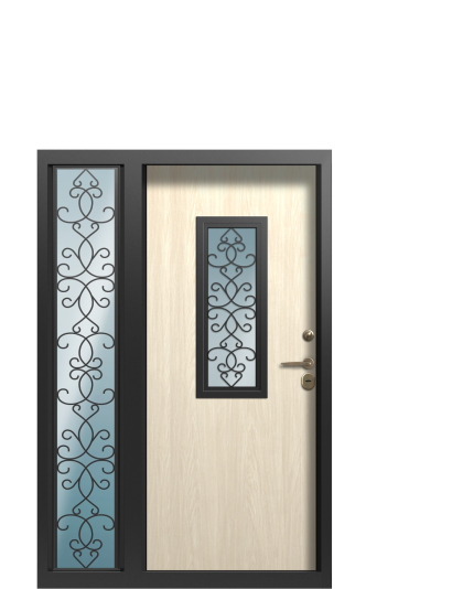 Дверь в коттедж TermoWood с боковой фрамугой, Decoline Греческий платан, Decoline Ванильный дуб