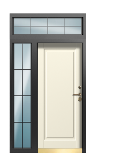 Дверь в коттедж TermoPlus с верхней и боковой фрамугами, RAL 9005, Collori Слоновая кость