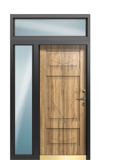 Дверь в коттедж TermoWood с боковой и верхней фрамугами, Collori Зеленое сукно, Decoline Греческий платан