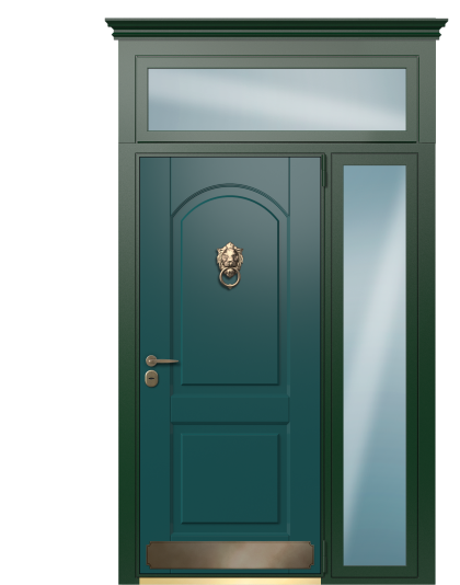 Дверь в коттедж TermoWood с боковой и верхней фрамугами, Collori Зеленое сукно, Decoline Греческий платан